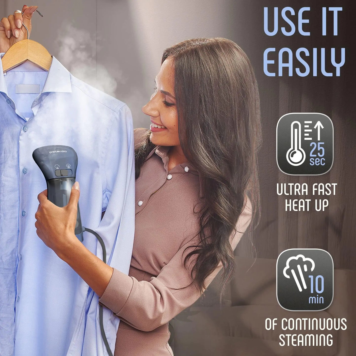 Steamer for Clothes Portable Handheld Garment Small Steam Iron Blue Color